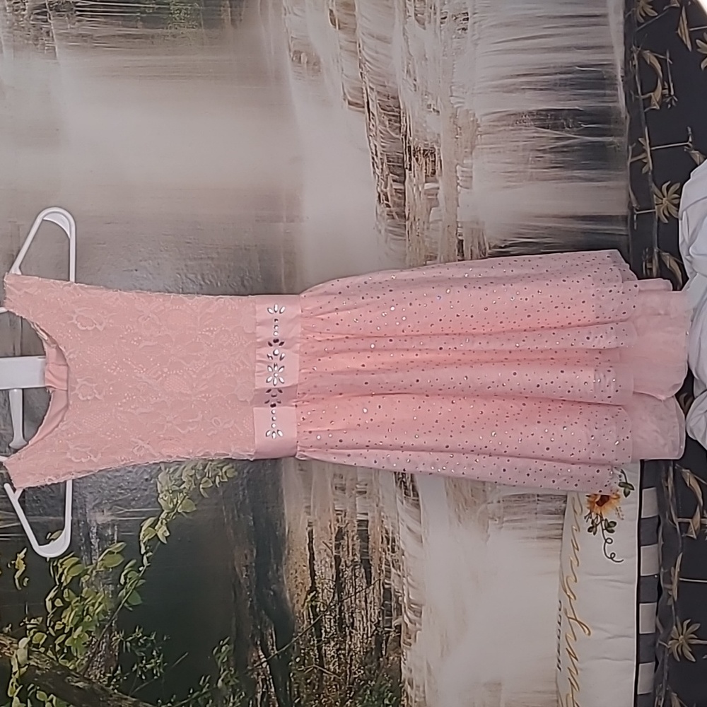 Btween Girls 10 sparkly sequin and lace pink tulle sleeveless fancy dress